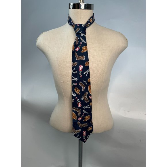 Tabasco Western Wear and Tabasco Bottles Tie OS Blue Western Cowboy Silk - Picture 14 of 16